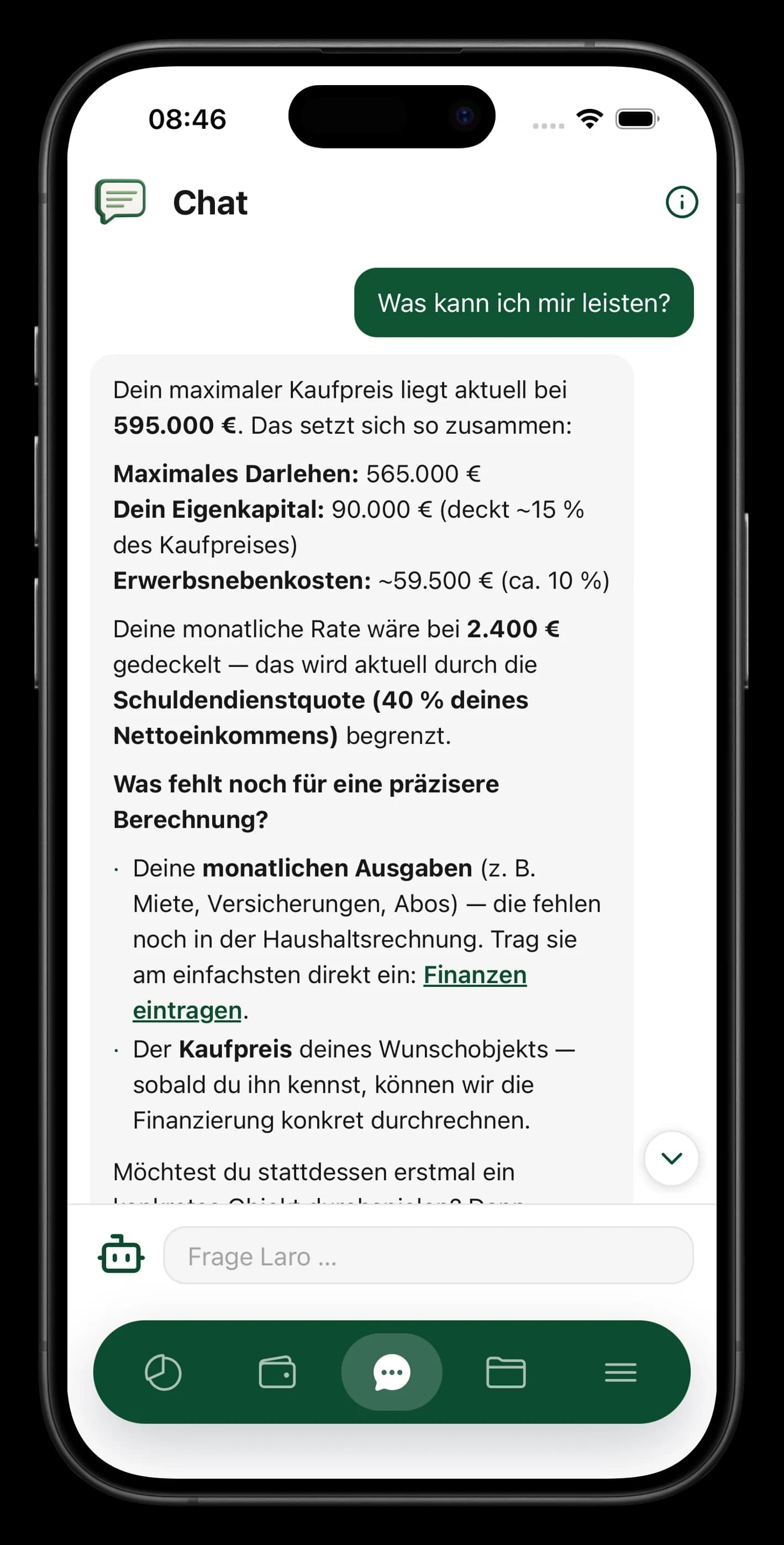 BaufiQuadrat-App: Budget-Screen und Dashboard mit persönlichem Berater, Finanzen, Projekten und Dokumenten