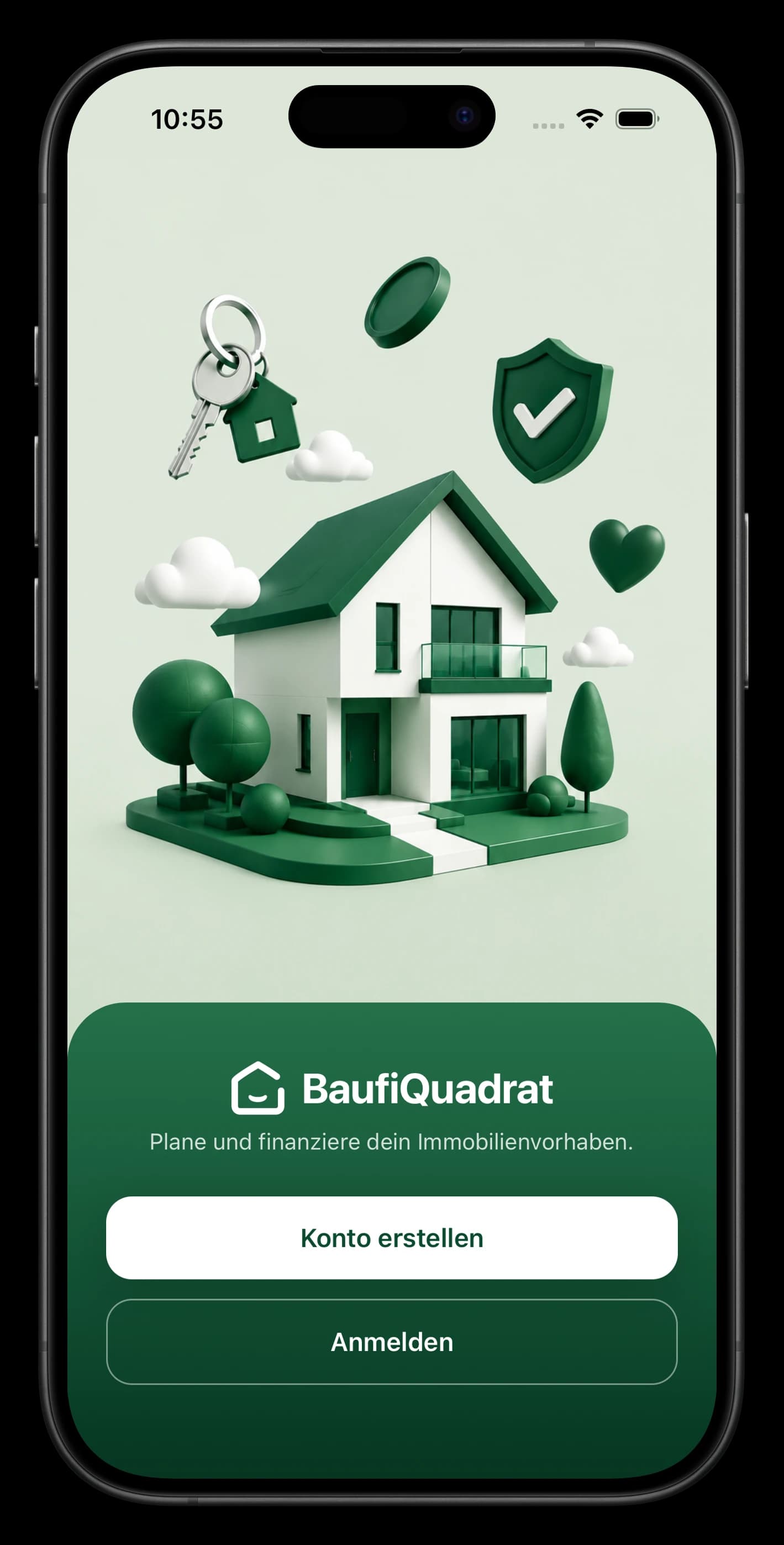 BaufiQuadrat-App: Budget-Screen und Dashboard mit persönlichem Berater, Finanzen, Projekten und Dokumenten